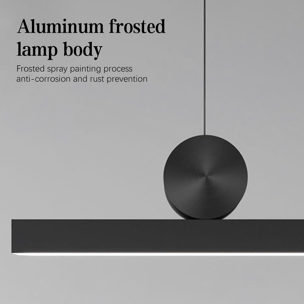 Plafonnier LED moderne noir à suspension linéaire 3000K, suspension en aluminium givré avec décor de sphère for le couloir de la salle à manger du salon, exposition d'art(100cm)