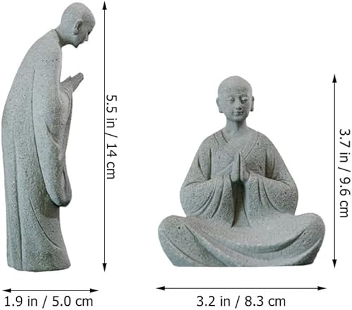 Miniatura 2 de Happyyami Bonsái - 2 figuras de monje de piedra, estatuas de Buda zen, esculturas de monje de pie para paisaje al aire libre, decoración de jardín,