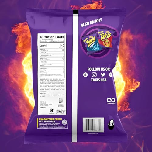 Image of Bundle of Takis Fuego + Blue Heat (17 oz) Fiesta Size Bag, Hot Chili Pepper Flavored Extreme Spicy Rolled Tortilla Chips