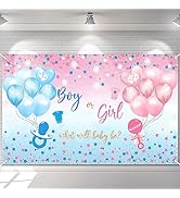Avezano Gender Reveal Backdrop Boy or Girl Sign Banner Blue and Pink Stars Dots Balloon Theme Bab...