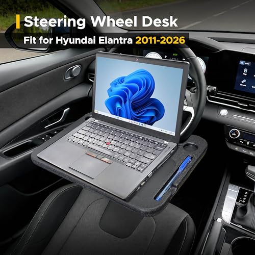 Image of EcoNour Steering Wheel Desk for Hyundai Elantra 2011-2024 2025 2026 2-in-1 Car Tray Table Laptop Car Mount with Pen Holder Food Tray for Eating with Drinks Holder Multipurpose Travel Car Accessories