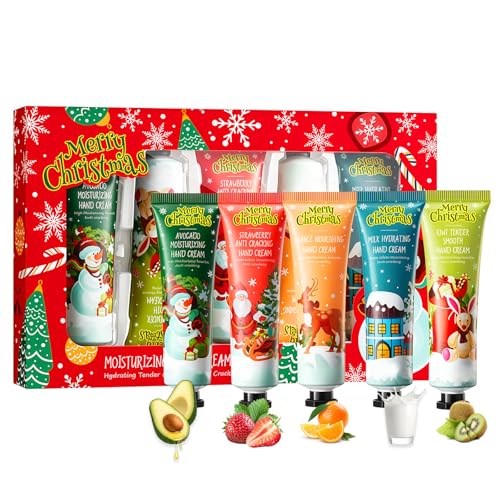 Set de Cremas de Manos Navidad 5pcs,Regalo Hidratante Mujer y Hombre,Crema de Manos Karité para Manos Secas,Mini Tamaño,Idea para Calendario de Adviento y Regalo Navideño