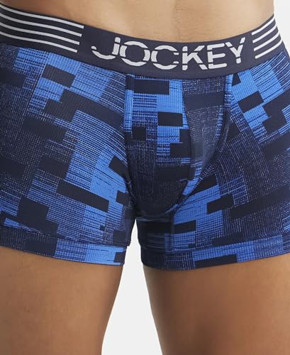 Image of Jockey MM08 Men's Microfiber Mesh Elastane Stretch Printed Performance Active Wear Trunk with StayDry Technology