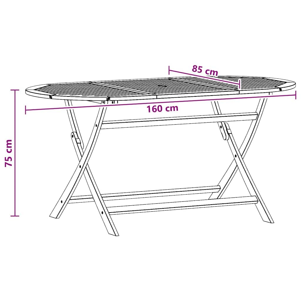 vidaXL Tavolo da Giardino Pieghevole 160x85x75cm Massello di Eucalipto