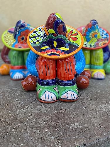 Handcrafted Talavera Canister | Mexican Pottery Sleeping Ponchito Man | Multicolored Siesta Man | Kitchen Storage, Cookie Jar