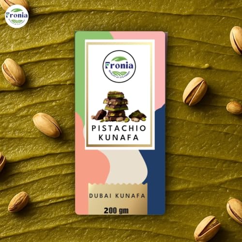 Image of Fronia Kunafa Chocolate Bar Dubai Style 100g | Pistachio Kunafa Dubai Chocolate Dessert | Milk Chocolate, Creamy Pistachios & Crunchy Kunafa Spread | Dubai Kunafa Chocolate Pistachio - 200g