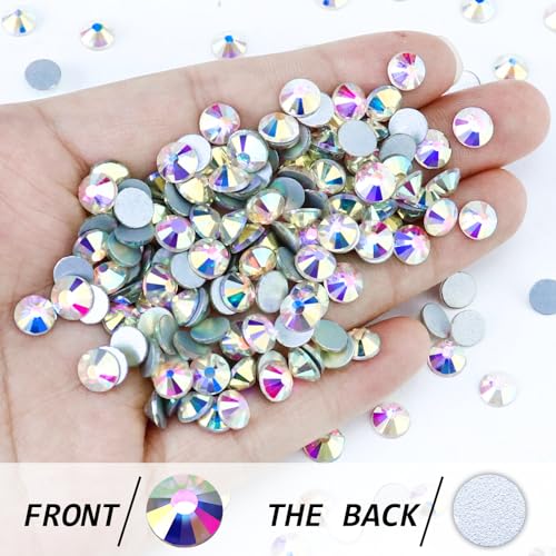 Image of 288PCS SS34 Crystal AB Flatback Rhinestones Round Gems for Nail Art and Craft Clothes, Glue Fix Crystal Glass Diamond Stones (7.1-7.3mm)