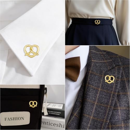 Image of Heart Brooches for Women Gold Tone Pretzel Lapel Pin Minimalist Badge Blazer Dress Jacket Sweater Decor Accessories Jewelry Gifts