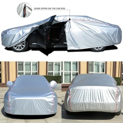 Image of Tecoom Waterproof Sedan Car Cover Oxford W /Door Zipper, All Weather Car Cover for Automobiles, UV-Proof Windproof Hail Sun Snow Protection Indoor Outdoor Full Exterior Covers Fit 201-210 Inches