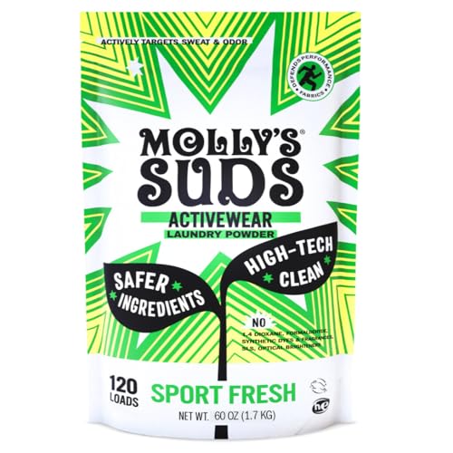 Molly's Suds Active Wear Laundry Detergent | Extra Strength Sport Laundry Powder, Stain Fighting for Performance Fabrics and Sensitive Skin | 120 Loads