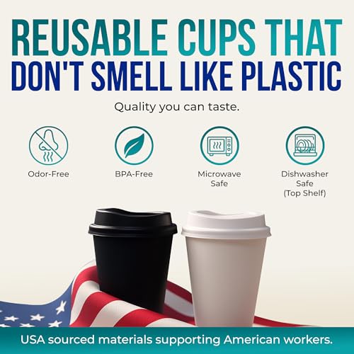 Rolling Sands USA Made 16 oz Reusable Coffee Cups with Lids 2 Pk, To Go Travel Cups, Hot or Cold Drinks, Dishwasher and Microwave Safe, Black