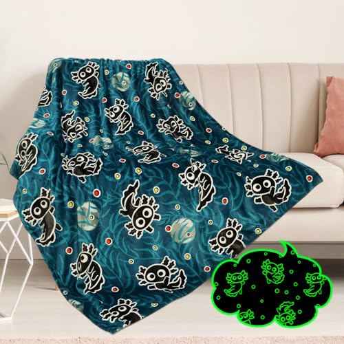 Axolotl Blanket Kids Glow in The Dark Blanket Axolotl Gifts for Teens Girls Boys Cute Animal Salamander Toys Throw Blankets Soft Fleece Bedding Blankets by DESKSA - Used condition - US$10.80