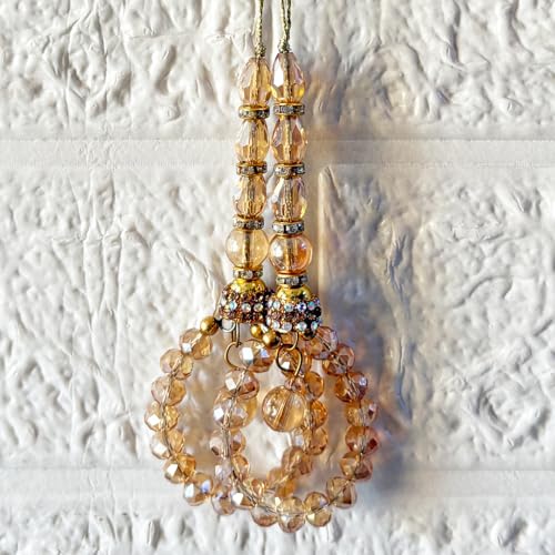 Image of Adikala Craft Store Handmade Ethnic Latkan Tassel Set of 2 for Saree Pallu, Blouse, Suits, Dupatta, Lehenga Decor (Golden Glass)