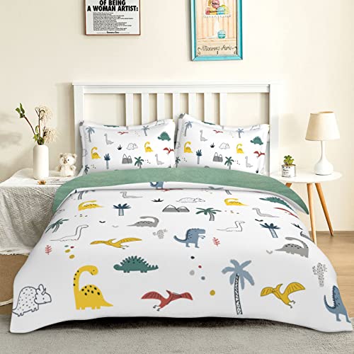 Owl Queen Dinosaur Duvet Cover Set For Boys Kids Cute Cartoon Bedding 3 Pieces Dinosaur Twin With 1 Duvet Cover & 2 Pillowcases,Super Soft Microfiber Kids Duvet Cover With Zipper Ties #TOP8
