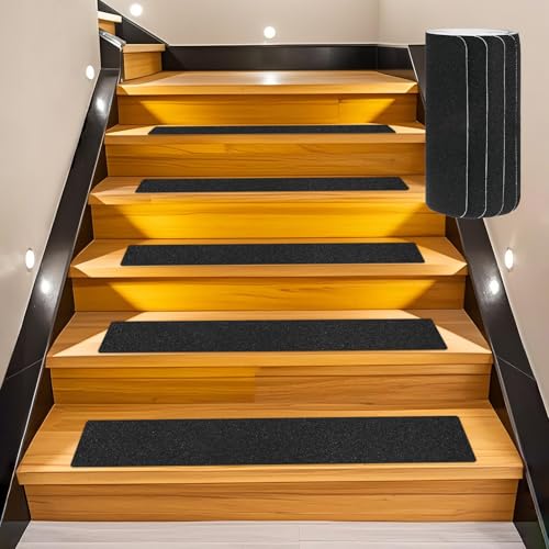 Image of M METERXITY 10-Pack Anti Slip Traction Tape 30 inch x 8 inch Best Grip Tape Grit Outdoor Non-Skid Tape High Traction Friction Abrasive Adhesive for Indoor /Outdoor Stairs Step [Black]