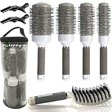Round Brush Set for Blow Drying, with Boar Bristle Vented Curved Detangling Hair Brush, Thermal Ceramic & Ionic Tech Reduce Frizz Hair, Makes Hair More Smooth and Shiny for Curling & Straightening