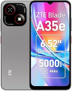 ZTE Blade A35e, Android-Handy, Smartphone ohne Vertrag: 2GB+64GB Speicher, Silvery Gray, 5000 mAh Batterie & 6.52" HD+Display