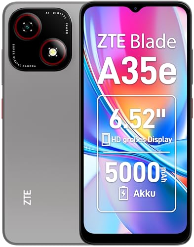 ZTE Blade A35e, Android-Handy, Smartphone ohne Vertrag: 2GB+64GB Speicher, Silvery Gray, 5000 mAh Batterie & 6.52' HD+Display