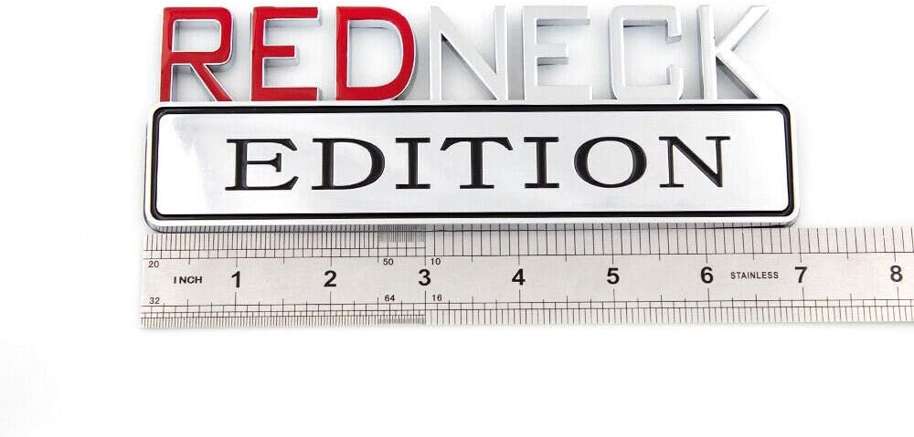 2pcs REDNECK EDITION CAR EMBLEM Chrome Badge 3D Sticker Decal Compatible with F-150 F250 F350 Silverado RAM 1500 (Chrome Red) image 2