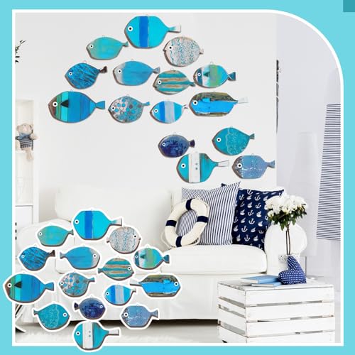 Spiareal RU-SPIAREAL-1827 15 Pcs Wood Fish Nautical Wall Decor Wooden School Of Fish Wall Art Vintage Hanging Beach Wooden Wall Art Decor Ocean Coastal Theme Fish Ornaments thumb #5