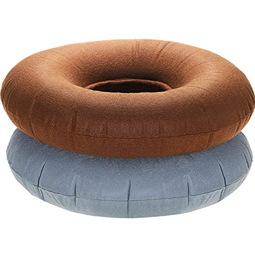 Excefore 2 Pack Inflatable Donut Cushion 15 Inch Round Ring Portable Breathable Seat Cushion with Air Pumps Ideal for Home Office Chair Wheelchair Car Seats Travel 2 Colors (Grey Light Brown)