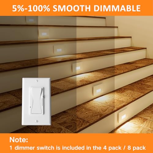 Image of 4 Pack 3CCT 120V Motion Sensor Step Lights with Dimmer Switch, White | Hardwired LED Stair Lights Indoor Outdoor, 5%-100% Dimmable, 3000K /4000K /6000K, 5W 500LM, IP65 Waterproof, Aluminum, ETL