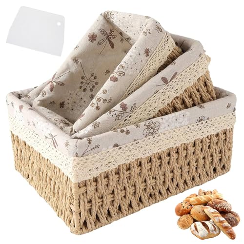 Brotkorb Seegras mit Baumwolleinsatz - 3 Eckige Brotkörbchen aus...