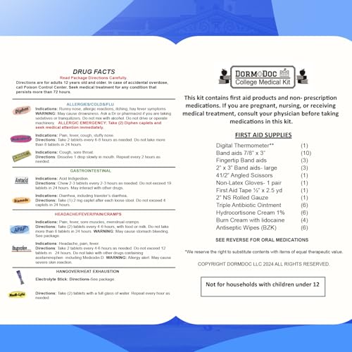 Image of College First Aid Kit - Compact Emergency Medical Kit for Dorm Rooms, School, Sports - with Bandages, OTC Medicines for Relief, Gauze, Quick Care Set - Portable Health Kit - 175 PCS, Blue