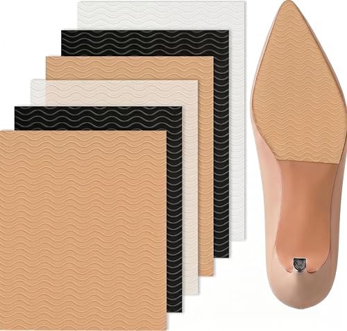 Image of 6 Pcs Shoe Sole Protector - Self-Adhesive Anti-Slip Grips for High Heels & Boots & Dress Shoes, Non-Slip Shoe Bottom Pads for Women (6 x 4 Inches, Clear + Black & Yellow)