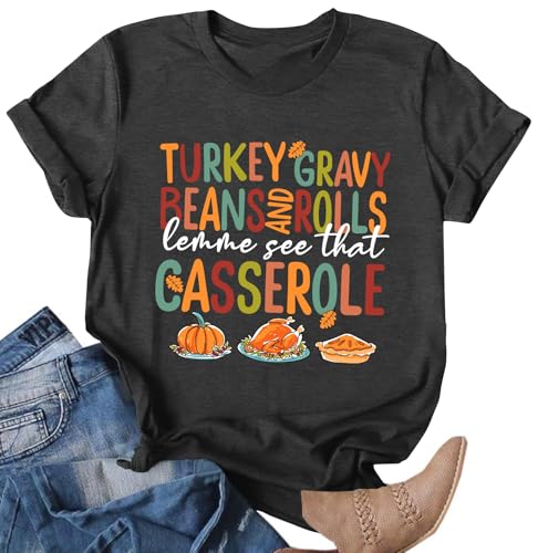 Image of Thanksgiving Shirts Women Turkey Gravy Beans and Rolls Tshirts Funny Turkey Graphic T-Shirt Family Thanksgiving Tops