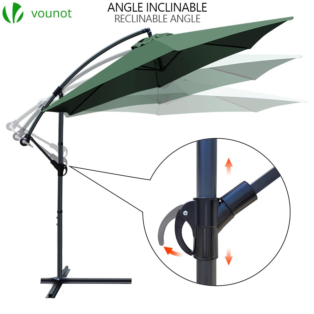 VOUNOT® 300 cm Parasol Excentrico, Sombrilla de Jardín con Manivela y Funda Protectora, Protección UV, Verde Oscuro