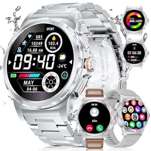 LIGE Militär Smartwatch Herren(3 Armbändern),1,43' HD AMOLED Smartwatch...