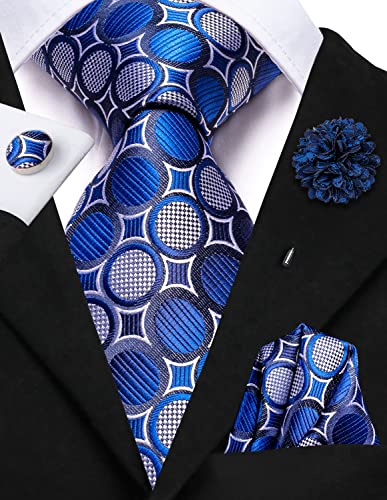 Image of Hi-Tie Men's Silk Ties Formal Woven Classic Necktie Pocket Square Cufflinks Lapel Pin Set Wedding Business