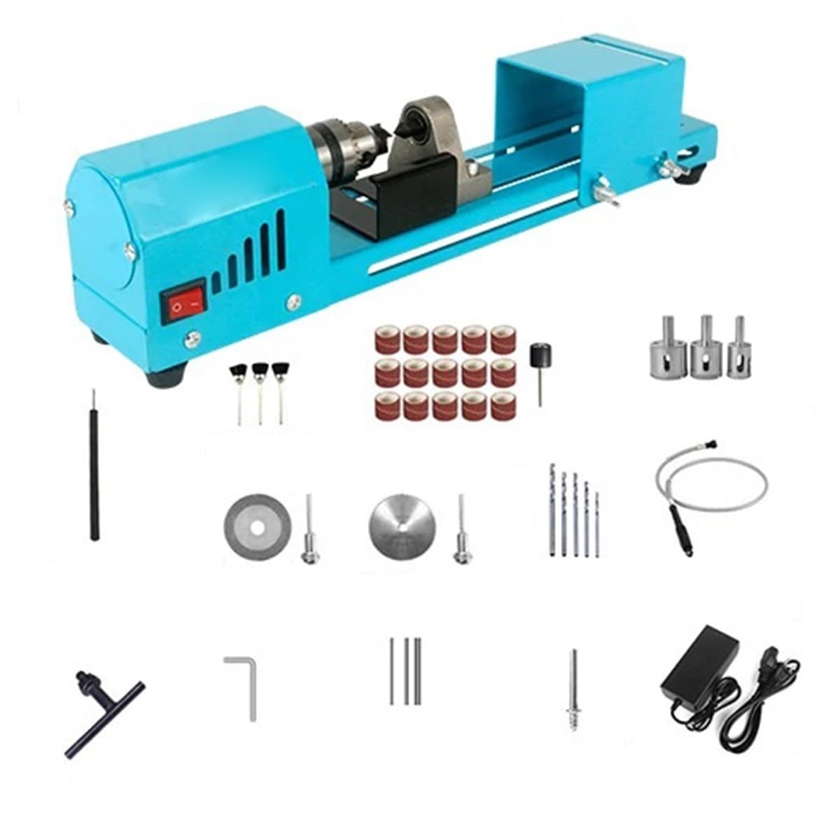 Mini torno de madera de 150 W, torno de perlas en miniatura, herramienta de pulido y pulido for carpintería, taladro, herramienta rotativa de 12 V/24 V(Set 2)