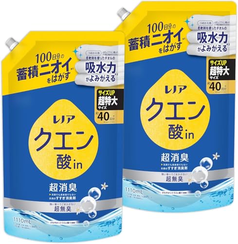 【大容量まとめ買い】レノア クエン酸in 超消臭 強い香りでごまかさない超無臭 さわやかシトラスの香り 詰め替え 約40回分/1110ml × 2個