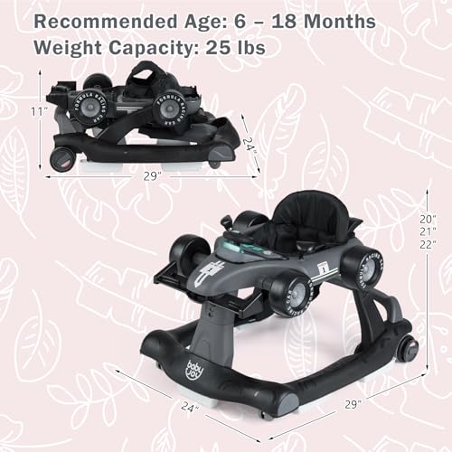 Image of BABY JOY 4-in-1 Baby Walker, Foldable Activity Walker with Adjustable Height & Speed, Music, Lights, Anti-Rollover, Toddler Push Walker, Baby Walker with Wheels for Boys Girls 6-18 Months (Gray)