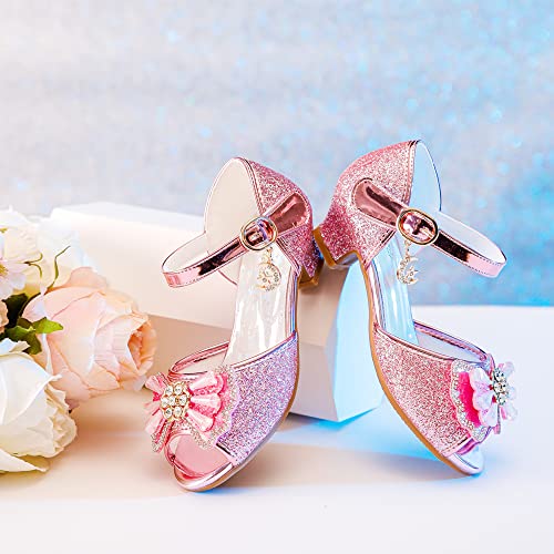 Osinnme Heeled Sandals For Girls Size 11 M Toddler Kids Wedding Princess Dress Knot Performance Sequin Shoes Sandals Rhinestone Little Girl (02Pink 11) #TOP4