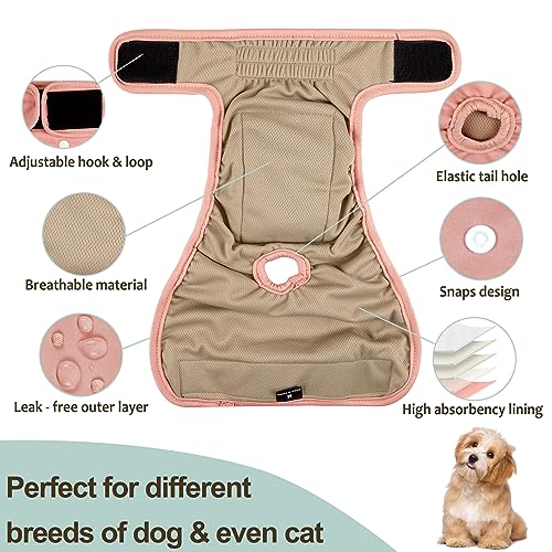 Image of Washable Female Dog Diapers - Premium Reusable Diapers for Doggie in Heat - Highly Absorbent Dog Diapers Female for Pet Incontinence with Adjustable Snaps (Pink, M)