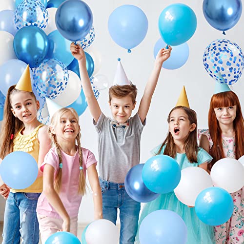 Image of Blue & White Balloons Set - 60 Metallic Blue & White Confetti Balloons for Helium - Boys, Men, Baby Shower, Wedding Party Supplies