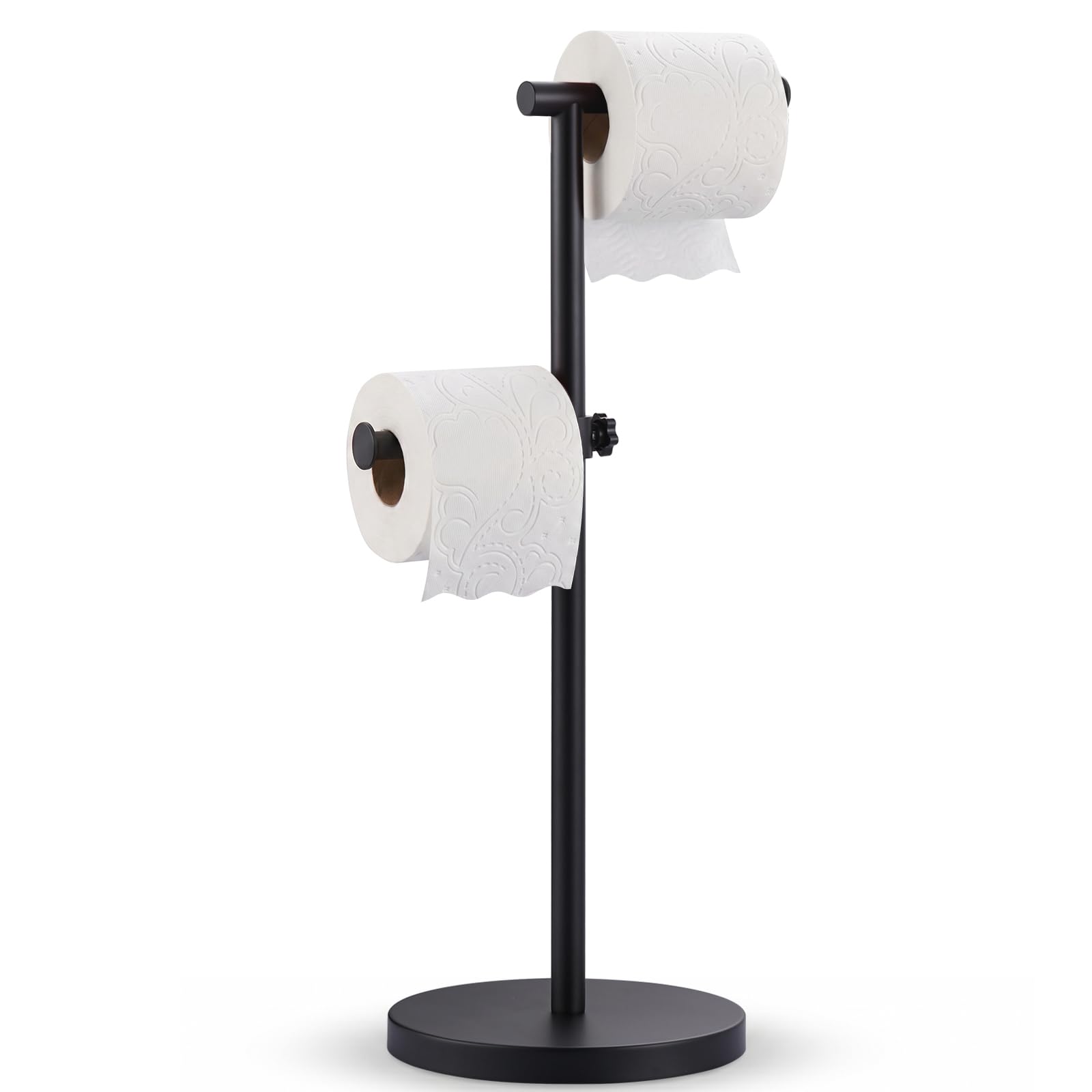 Toilet Paper Holder Stand, Heavy-Duty Stainless Steel Toilet Paper Stand with Weighted Base, Free Standing Floor Tissue Roll Holder for Bathroom, 21" H Matte Black