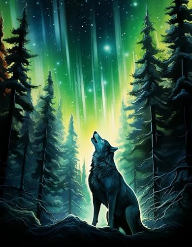 XFENDOUDOU Stamped Cross Stitch Kits 11CT, DIY Pre-Printed Embroidery Kit for Beginners Adults,Wolves in the Jungle 40x50cm Canvas Needlework Package with All Tools & Threads