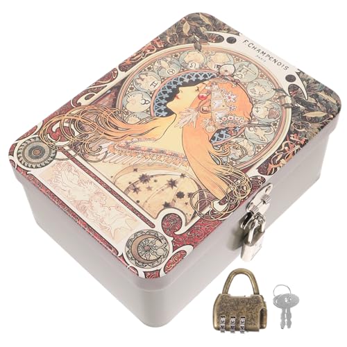 JOINPAYA Caja de Almacenamiento para Joyas de Hierro Cierre, Tamaño Mediano, Diseño Estampado Decorativo, Estuche para Guardar Pendientes y Accesorios, Organizador Compacto para Escritorio