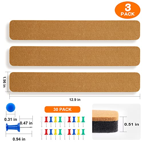Felt Bulletin Board Corkboard Strips For Walls, Self-Adhesive Memo Board With 35 Pushpins, Wall Decor For Desk, Cubicle, Home, Office, Classroom 3 Pack #TOP1