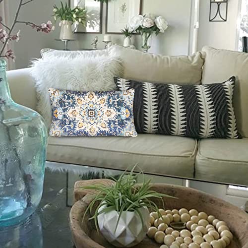 Snycler Ethnic Pattern Blue Boho Pillow Cover 12X20 Inch Southwest Farmhouse Pillow Cover Home Decor Cotton Rectangle Linen Throw Pillow Case Cushion Cover For Sofa Couch #TOP5