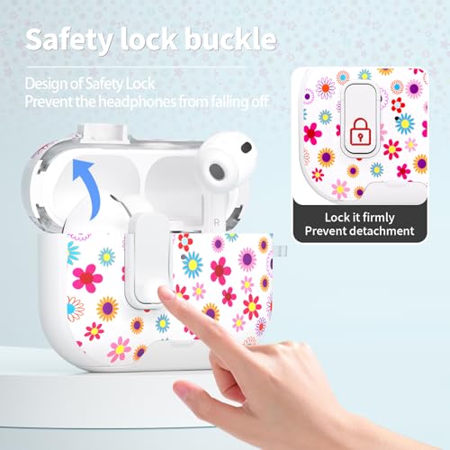 Image of for AirPods Pro 3 Case with Lock & Phone Stand,Cute Floral Pattern Style | PC & TPU Dual Layer Protective Cover with Keychain & Cleaner Pen for Apple AirPod Pro 3rd Generation Women (Cornflower)