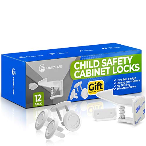 Child Proof Locks for Cabinet Doors (12 PACK +GIFT) Invisible Child Cabinet Locks - Baby Locks for Cabinets and Drawers - Baby Cabinet Safety Latches - Child Locks for Kitchen Cabinets - Baby Proofing