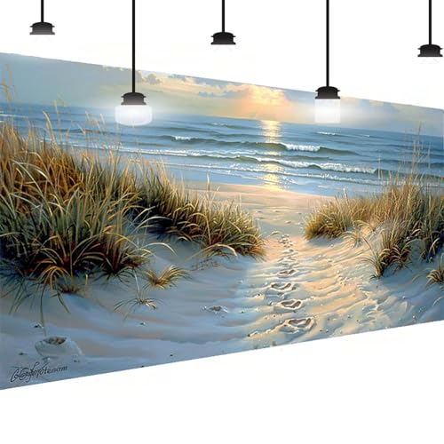 Broderie diamant point de croix 5D plage et mer : canevas géant 40 x 80 cm