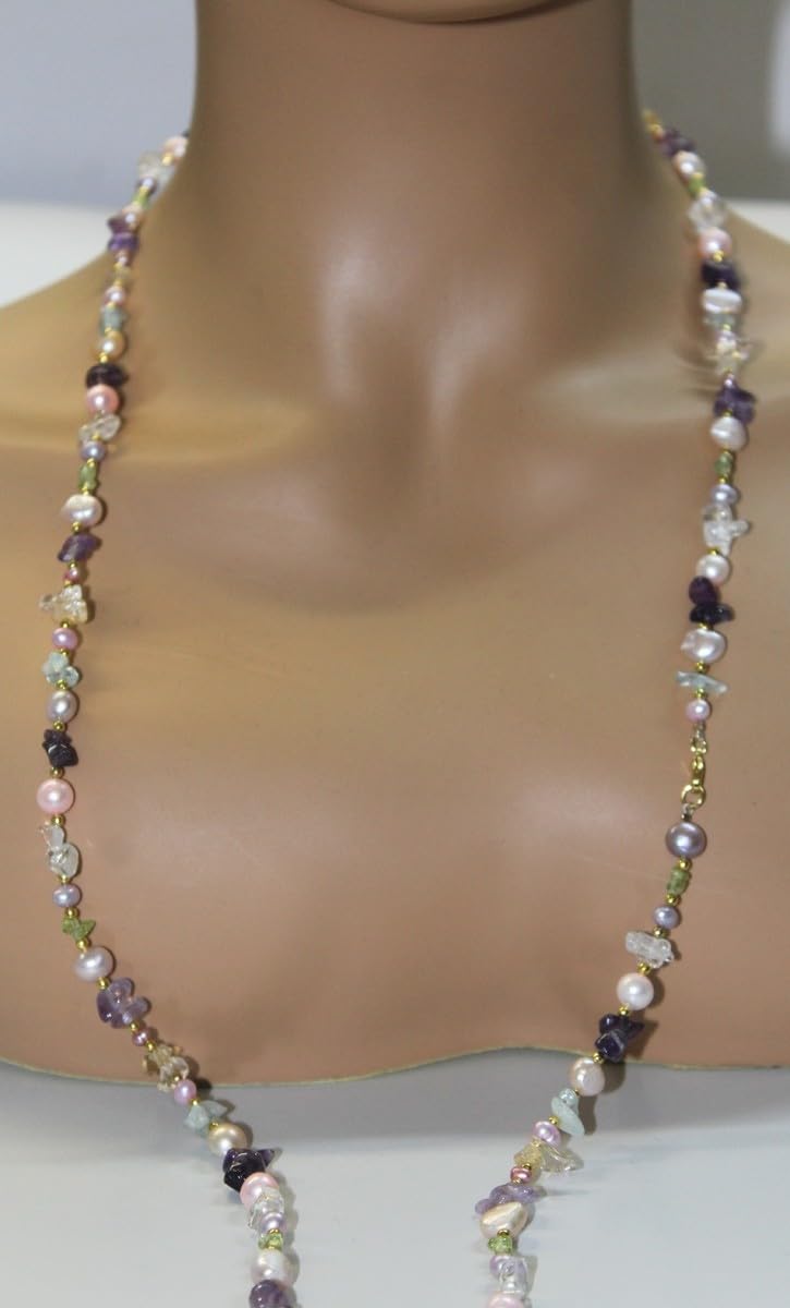 Ch.Abramowicz Perlenkette Edelsteinkette Peridot Amethyst Citrin Aquamarin Bergkristall 88cm 90