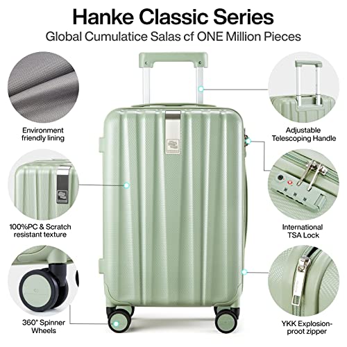 Hanke 20 Inch Carry On Luggage Airline Approved, Lightweight Pc Hardside Suitcase With Spinner Wheels & Tsa Lock,Rolling Luggage Bags For Weekender,Carry-On 20-Inch(Bamboo Green) #TOP2