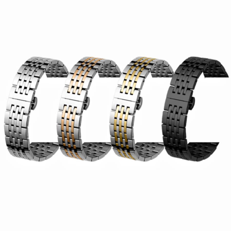 BrightBulb Acero Inoxidable Siete Cuentas Pulsera de Arco Hebilla de Despliegue Correa Metalica-Oro 12mm
